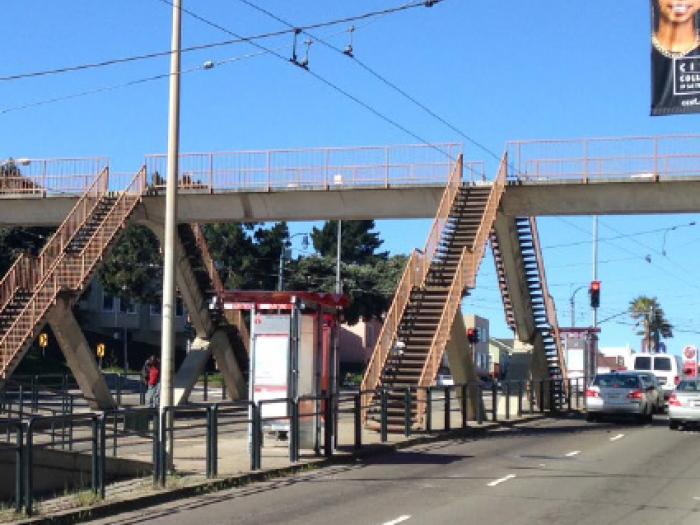 elevated pedestrian walkway over busy street