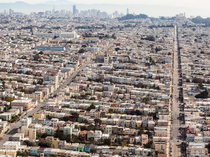 aerial view of Inner Richmond, looking east along Balboa Street